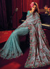 Beautiful Teal Blue Appliqu And Sequence Embroidery Partywear Saree377