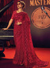 Beautiful Cherry Red Appliqu Embroidery Partywear Saree379