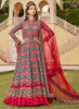 Beautiful Red Multicoloured Ikat Prints And Embroidered Silk Anarkali Gown468