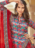 Beautiful Red And Blue Ikat Prints And Embroidered Silk Anarkali Gown471