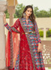 Beautiful Red And Blue Ikat Prints And Embroidered Silk Anarkali Gown471
