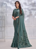 Beautiful Turquoise Sequence Embroidery Silk Wedding Saree509