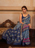 Beautiful Blue Multicolored Ikat Printed Patola Silk Saree594
