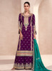 Beautiful Purple And Turquoise Embroidered Festive Palazzo Suit694