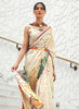 Beautiful Ivory White Multicolored Digital Printed Crape Silk Saree762