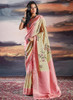 Beautiful Yellow And Pink Brocade Weaved Satin Silk Saree771