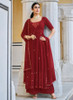 Beautiful Red Mirror Work Embroidery Pleated Anarkali Palazzo Suit816