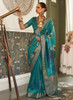 Beautiful Turquoise Golden Brocade Weaved Handloom Silk Saree881