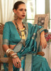 Beautiful Turquoise Golden Brocade Weaved Handloom Silk Saree881