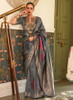 Beautiful Grey Copper Brocade Weaved Handloom Silk Saree882