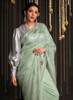 Beautiful Mint Green And Grey Embroidered Organza Silk Saree884