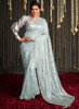 Beautiful Sky Blue And Grey Embroidered Organza Silk Saree886