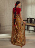 Beautiful Mustard Yellow And Red Traditional Embroidery Organza Silk Saree945