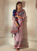 Beautiful Light Pink And Blue Traditional Embroidery Organza Silk Saree946