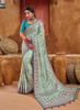 Beautiful Green And Blue Multi Embroidery Traditional Silk Saree956