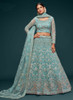 Beautiful Aqua Blue Resham Thread Embroidery Lehenga Choli And Dupatta979