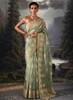 Beautiful Sea Green Crystal Stone Embellished Brocade Silk Saree1010