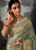 Beautiful Sea Green Crystal Stone Embellished Brocade Silk Saree1010