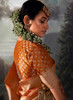 Beautiful Orange Golden Crystal Stone Embellished Brocade Silk Saree1015