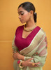 Beautiful Green And Pink Floral Organza Silk Saree With Sequence Embroidered Blouse1070