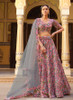 Beautiful Pink And Grey Floral Printed Silk Lehenga Choli1095