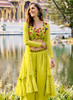 Beautiful Lime Green Multi Embroidered Jacket Style Co-Ord Set1106