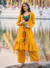 Beautiful Yellow And Green Multi Embroidered Jacket Style Co-Ord Set1108