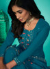 Beautiful Turquoise Multi Floral Embroidery Traditional Pant Style Suit1109