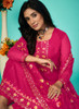 Beautiful Hot Pink Multi Floral Embroidery Traditional Pant Style Suit1110