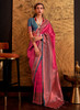 Beautiful Pink And Blue Zari Weaved Handloom Silk Saree1120