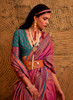 Beautiful Pink And Blue Zari Weaved Handloom Silk Saree1120