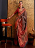 Beautiful Brown And Red Zari Weaved Handloom Silk Saree1122