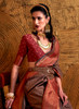 Beautiful Brown And Red Zari Weaved Handloom Silk Saree1122