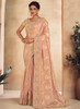 Beautiful Peach Golden Embroidery Wedding Saree1135