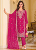 Beautiful Hot Pink Crystal Stone Embroidery Pant Style Suit1165