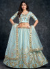 Beautiful Sky Blue Multi Embroidery Silk Wedding Lehenga Choli1271