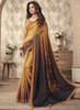 Beautiful Yellow And Brown Digital Floral Printed Silk Saree1303