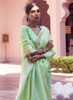 Beautiful Green Weaved Handloom Pure Linen Traditional Saree1309