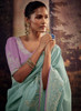 Beautiful Teal And Pink Embroidered Organza Silk Saree1364