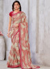 Beautiful Beige And Red Embroidery Georgette Jacquard Saree1368