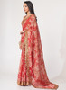 Beautiful Red Floral Print And Sequence Embroidery Organza Saree1442