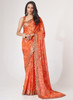 Beautiful Orange Floral Print And Sequence Embroidery Organza Saree1447