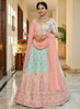 Beautiful Teal And Peach Multi Embroidery Ombr Silk Lehenga Choli1465