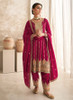 Beautiful Rani Pink Multi Embroidery Anarkali Dhoti Pant Suit1491