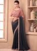 Beautiful Pinkish Black Sequence Embroidery Traditional Wedding Saree1502