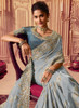 Beautiful Blue Golden Sequence Embroidered Wedding Saree1510