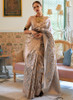 Beautiful Grey Golden Weaved Printed Handloom Silk1568