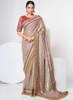 Beautiful Golden Beige And Red Mirror Work Embroidery Organza Saree1574