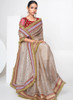 Beautiful Golden Beige And Red Mirror Work Embroidery Organza Saree1574