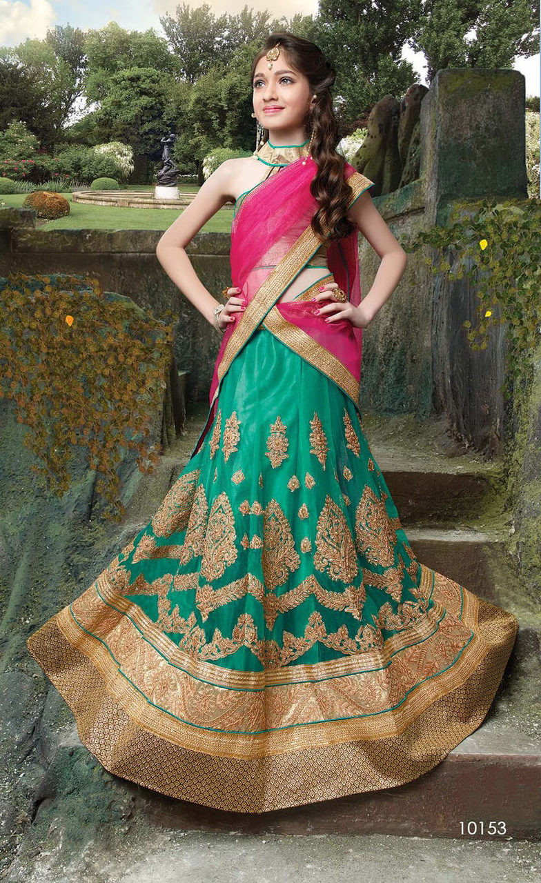 Yellow green lehenga choli for young girls 6 to 12 Year Old #42199 | Buy  Online @ DesiClik.com, USA